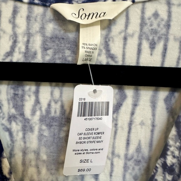 NWT!! Soma Blue and White Cover Up Romper in size Women’s Large - Picture 4 of 5